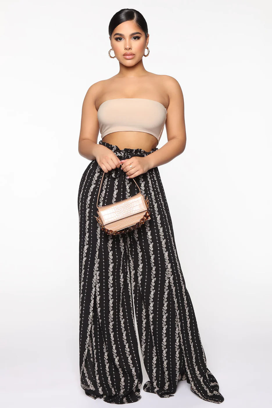 Wide-Leg Palazzo Pant Floral Stripe/ Black