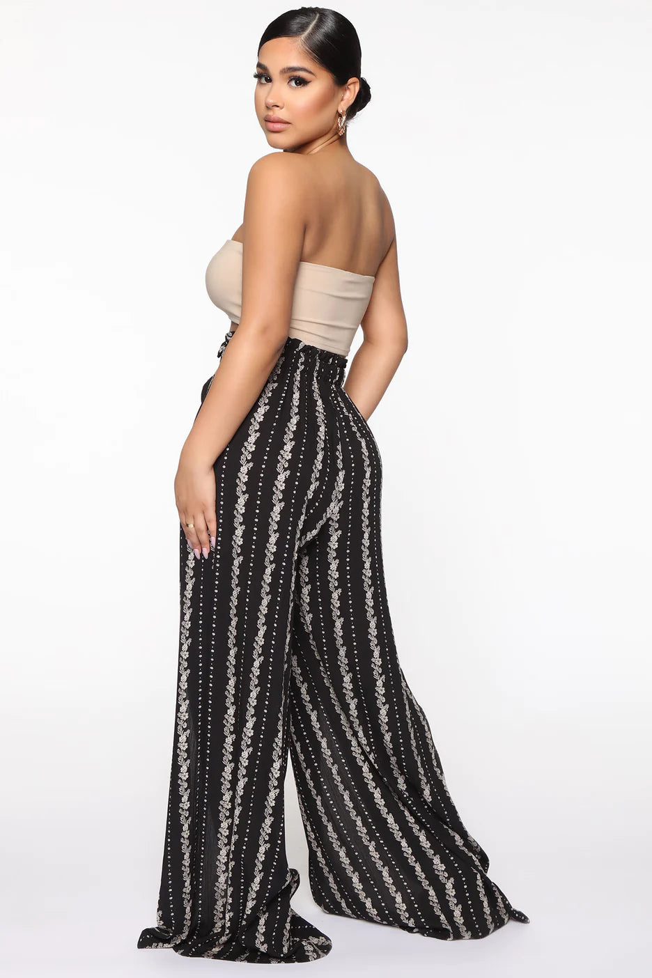Wide-Leg Palazzo Pant Floral Stripe/ Black