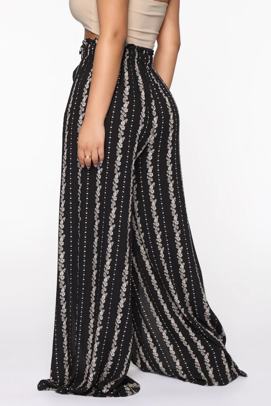 Wide-Leg Palazzo Pant Floral Stripe/ Black