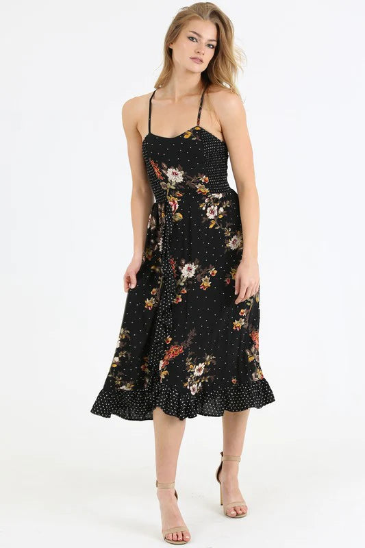 Baby Girl Floral & Dotted Dress/ Black Floral