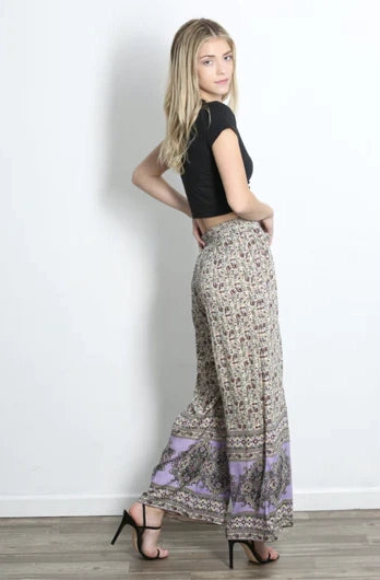Multi-Purple Wide Leg Paisley Pant/ Violet