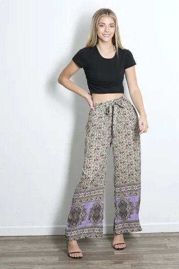 Multi-Purple Wide Leg Paisley Pant/ Violet