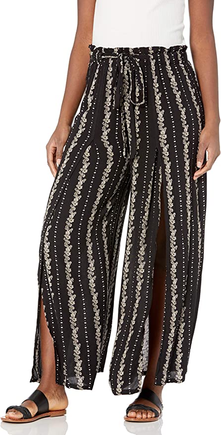 Wide-Leg Palazzo Pant Floral Stripe/ Black
