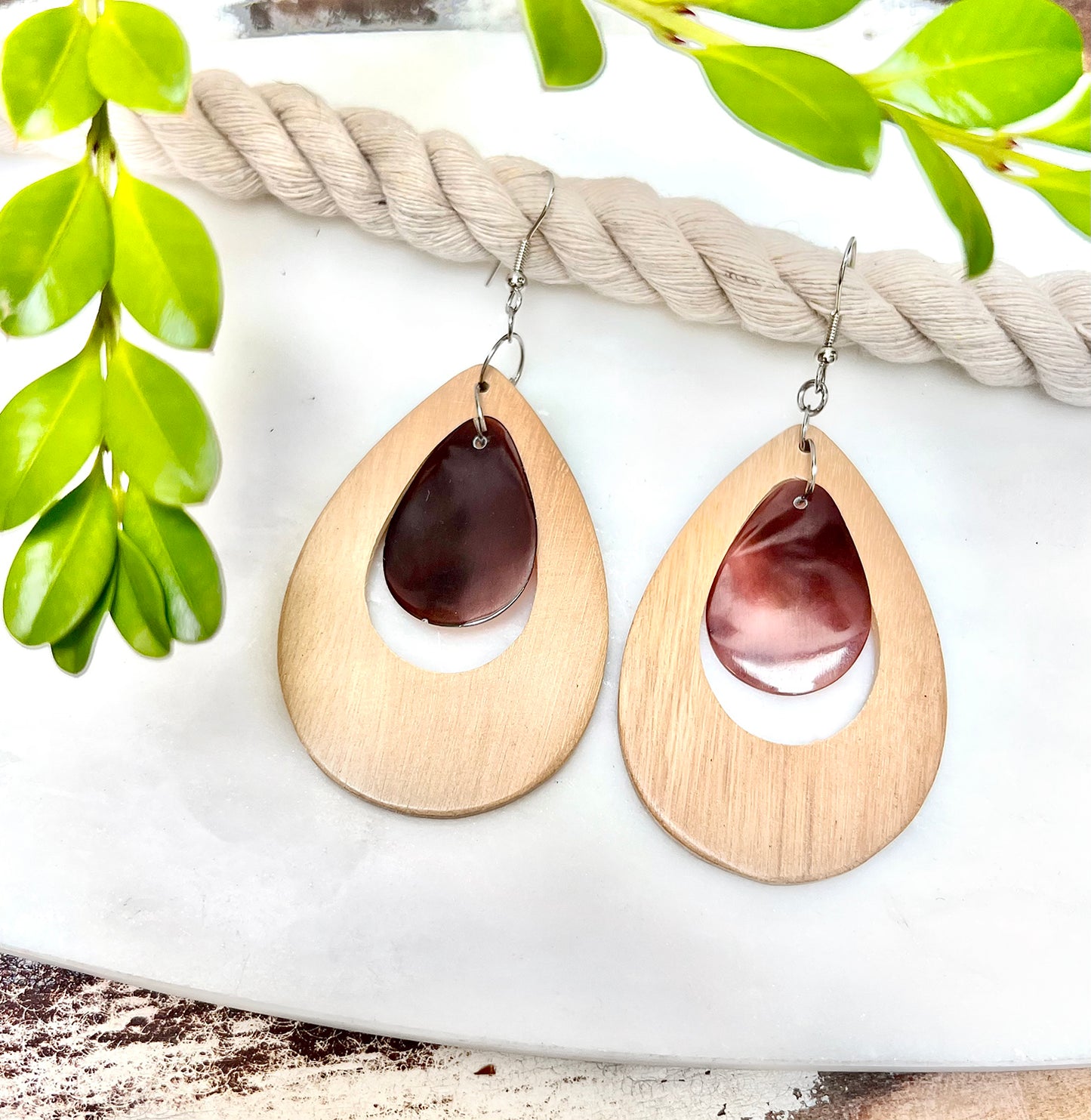 Natural Wood & Shell Earrings