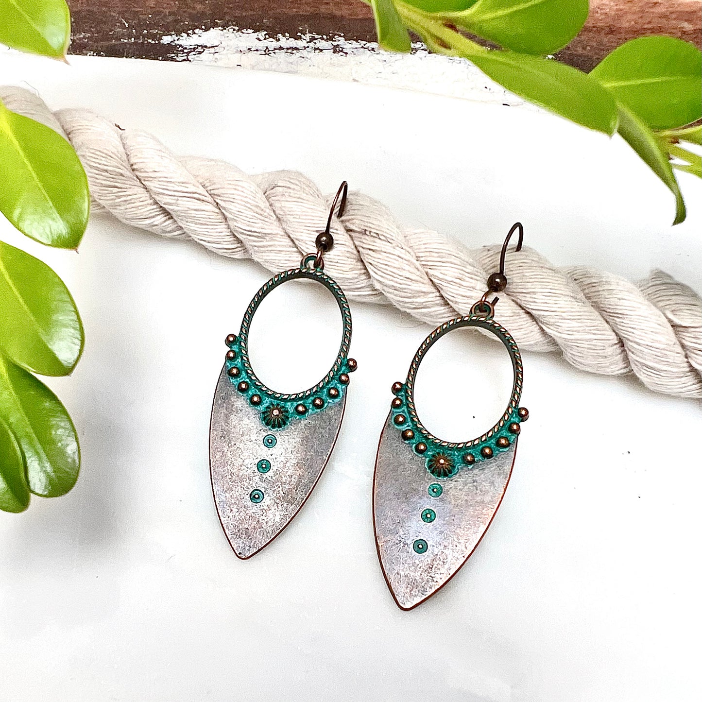 Patina Bronze Shield Earrings