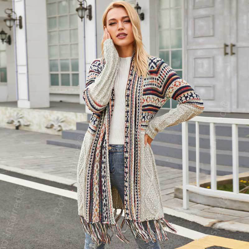 Fringed Boho Cardigan/ Grey