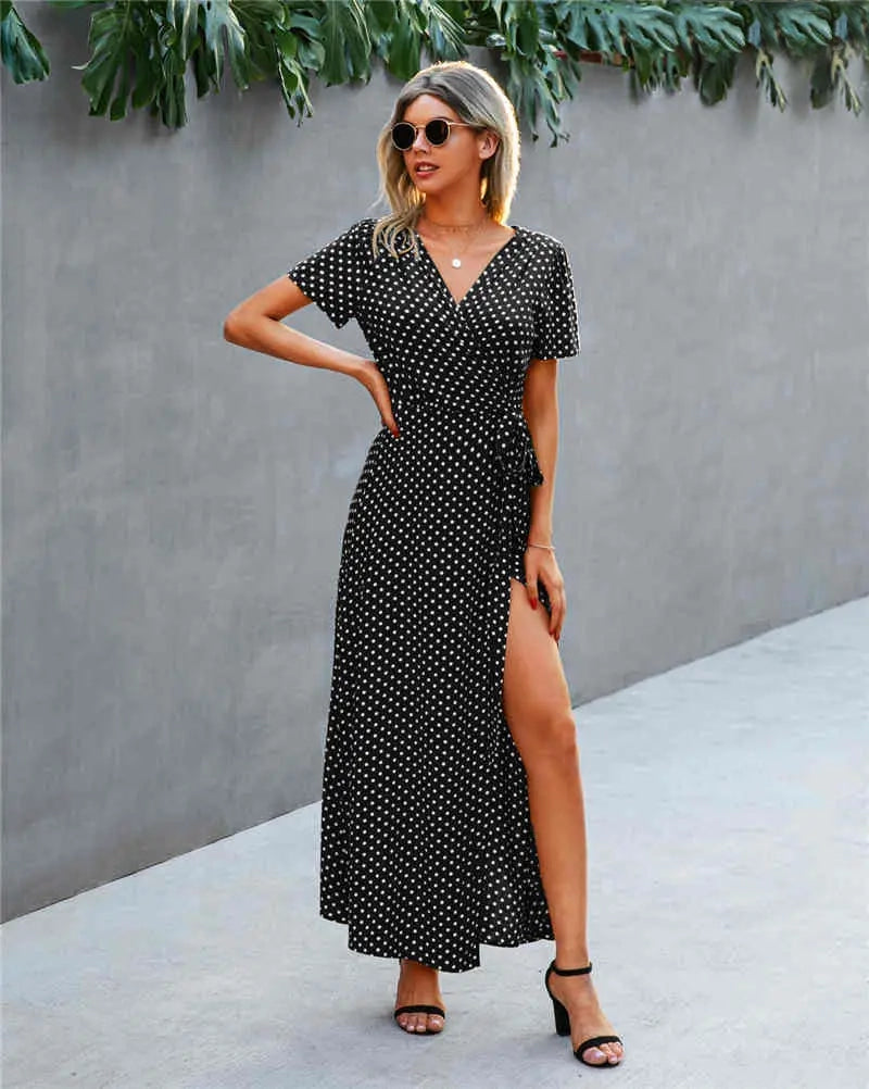 Lotti Dotti Maxi Wrap Dress/ Black