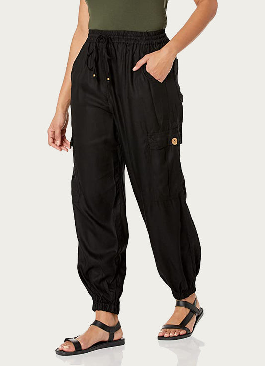 Cargo Pocket Pant with Tie Waist & Elastic Ankle