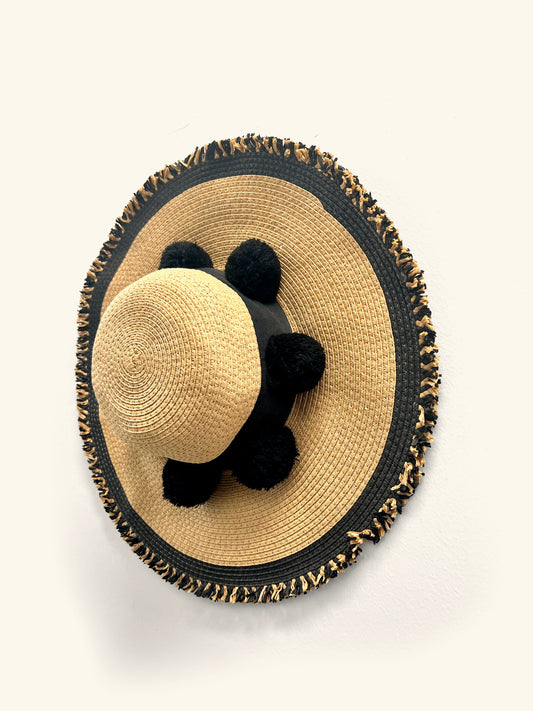 Betsey Johnson Valencia Wheat Straw Hat With Pompoms